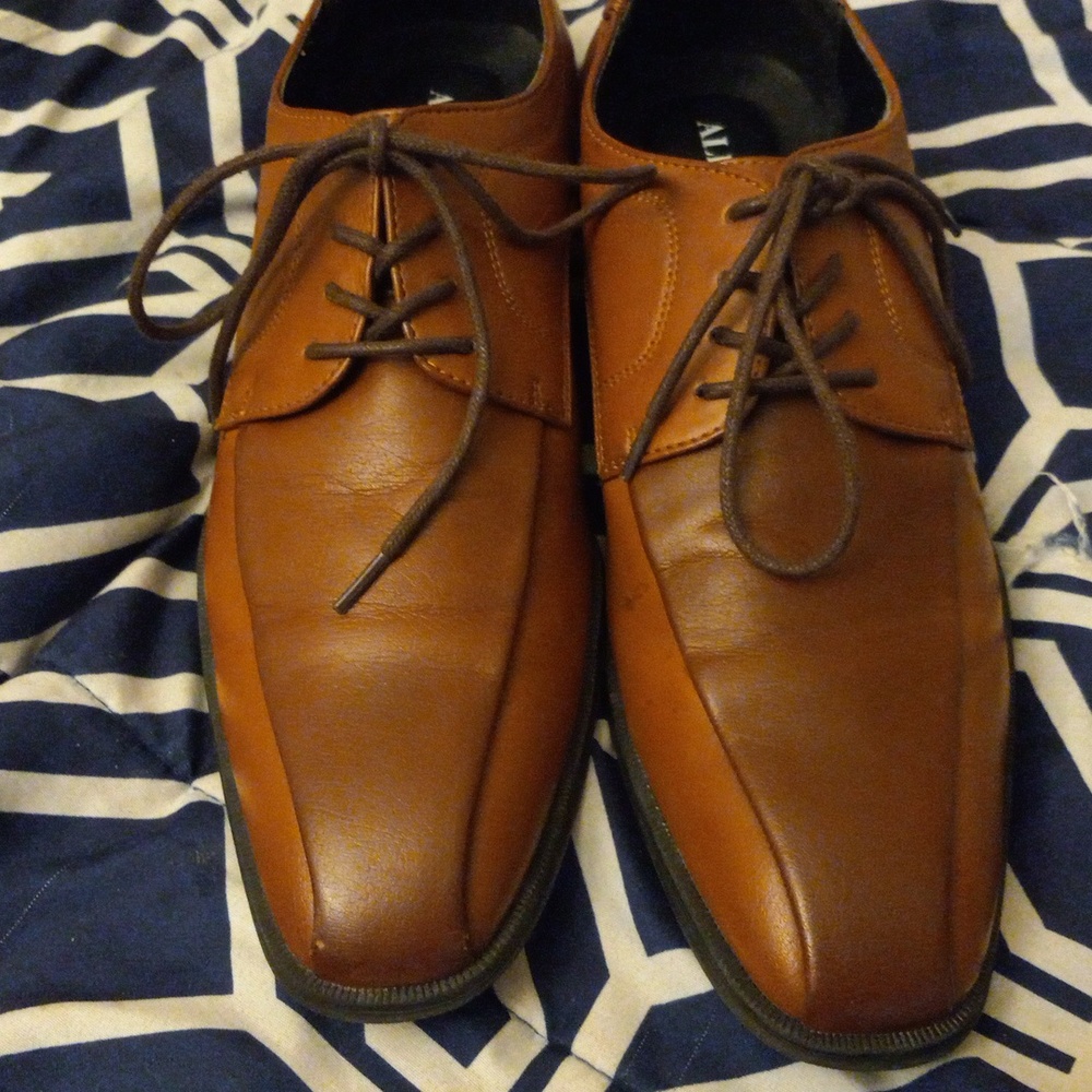 Alfani Seth men's shoes, bike toe, two tone Brown and Cognac. Faux Leather Sz.9M